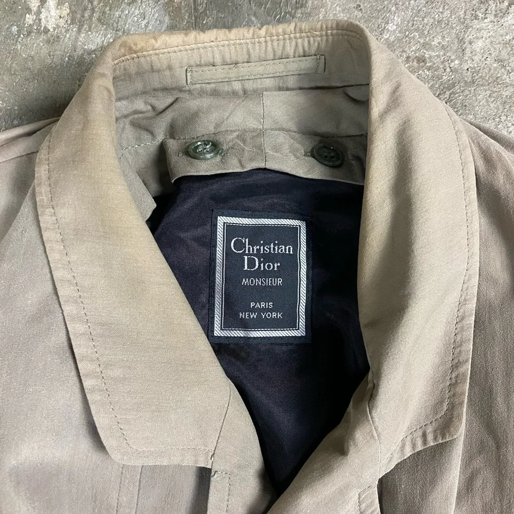 Vintage 80s Christian Dior Monsieur Double Breasted Trench Coat Size 38R Beige